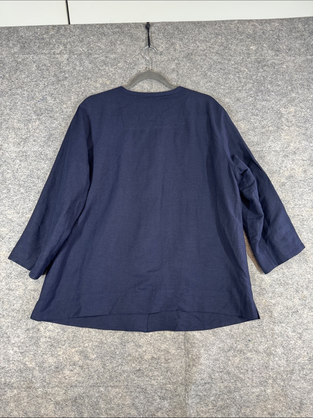 Liz Claiborne Navy Linen Blend Button Front  Top XL Minimalist Career Lagenlook - Picture 7 of 11